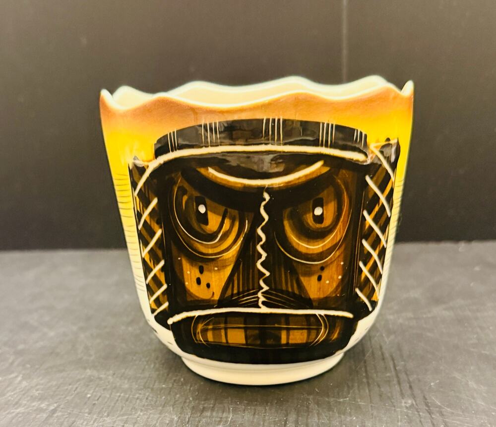 Vintage Pottery Tiki Totem Owl Cup Mug MCM Signed Sascha B